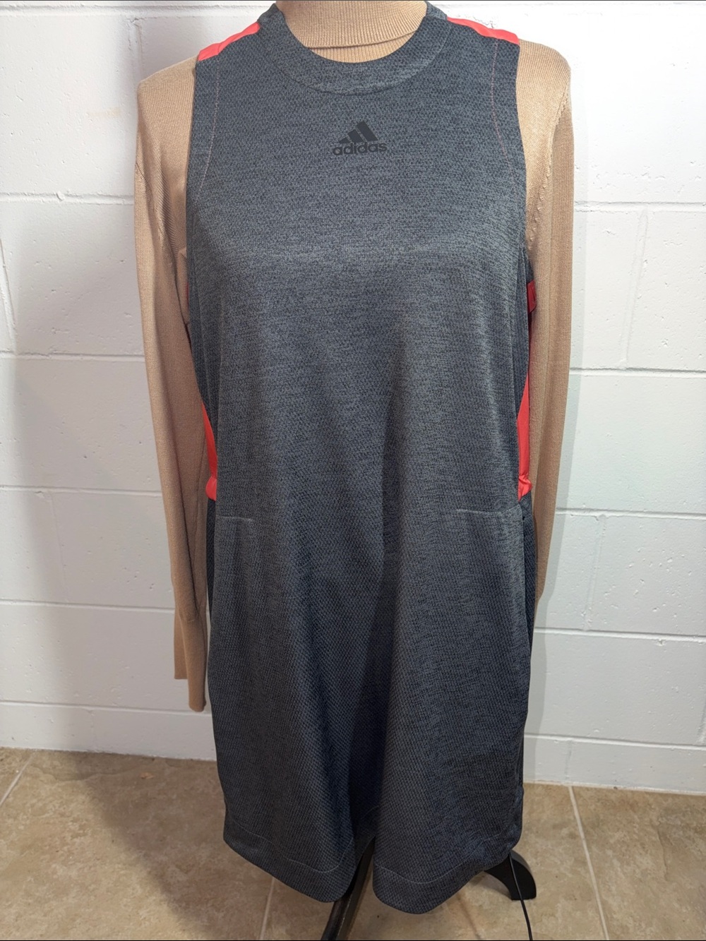 adidas Dark Gray Sleeveless Athletic Dress with Coral Highlights